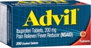 Réducteur de douleur advil et réducteur de fièvre, anti-douleur avec Ibuprofène 200 mg pour les maux de tête, les maux de dos, les douleurs menstruelles et les douleurs articulaires - 200 comprimés enduits