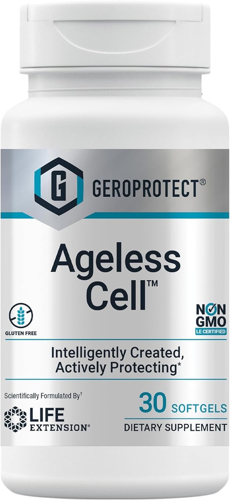 GEROPROTECT® Ageless CellTM, Santé cellulaire, Vieillissement en santé, Vitamine E, N-acétyl-L-cystéine, Extrait de thé vert, myricetine, Sans gluten, Non-OGM, 30 softgels