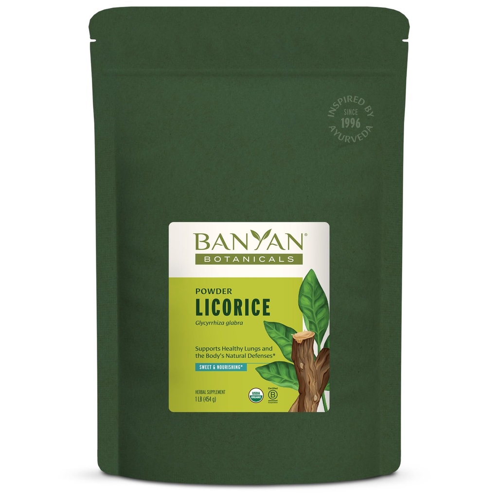 Banyan Botanicals Poudre de réglisse – Poudre de racine de réglisse organique (Glycyrrhiza Glabra) – pour soutenir la digestion saine et la fonction du système respiratoire* – 1 lb – Vegan non-OGM d'origine durable