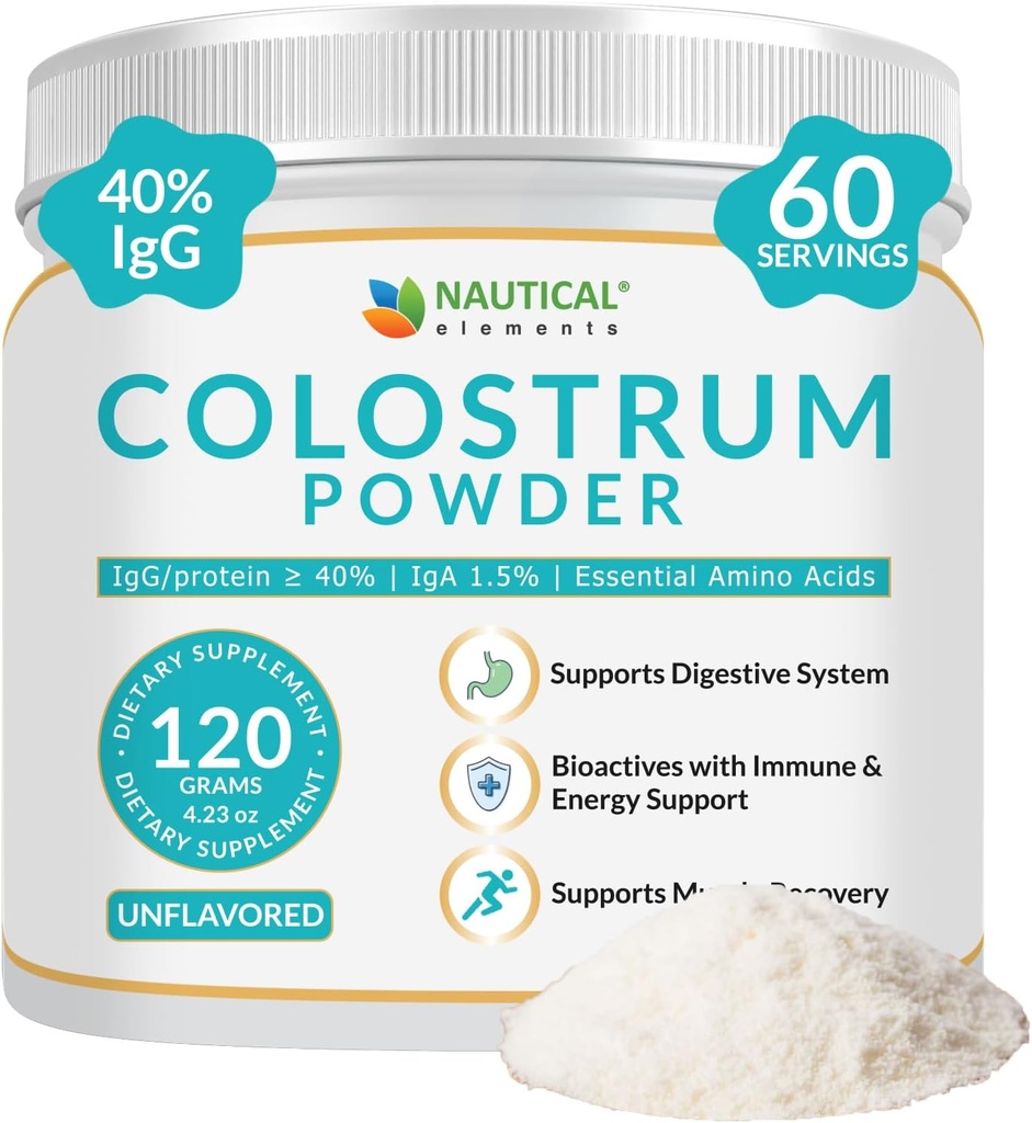 Poudre de colostrum - Plus de 40% IgG - première 4-6 heures de laitage de l'herbe Colostrum - Bovin Colostrum - États-Unis Pâturage Midwest Poudre de supplément de colostrum - Bovin Colostrum non aromatisé pour les humains - 120g