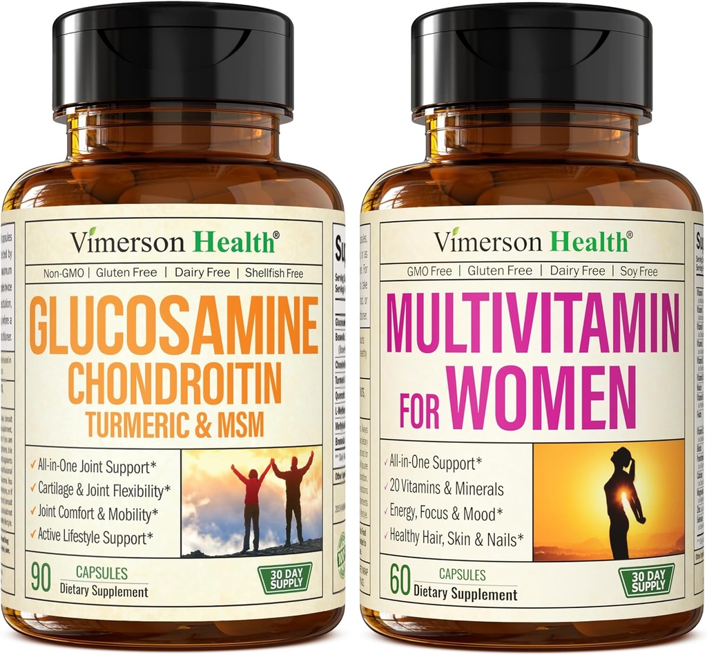 Glucosamine Chondroïtine Turmeric + Multivitamine pour les femmes 2-Bottle Supplément Bundle pour elle.