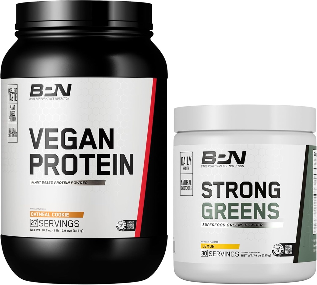 BARE PERFORMANCE NUTRITION BPN Vegan Oatmeal Cookie Protein + Greens Strong Lemon Bundle