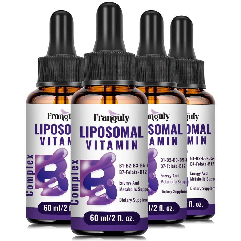 Vitamine liposomique B complexe liquide sublingual B complexe supplément de vitamines pour les femmes Hommes Absorption améliorée Méthylé B12,B1, B2, B3, B5, B6,Folat,Biotine pour l'énergie et le soutien immunitaire-8,0 oz