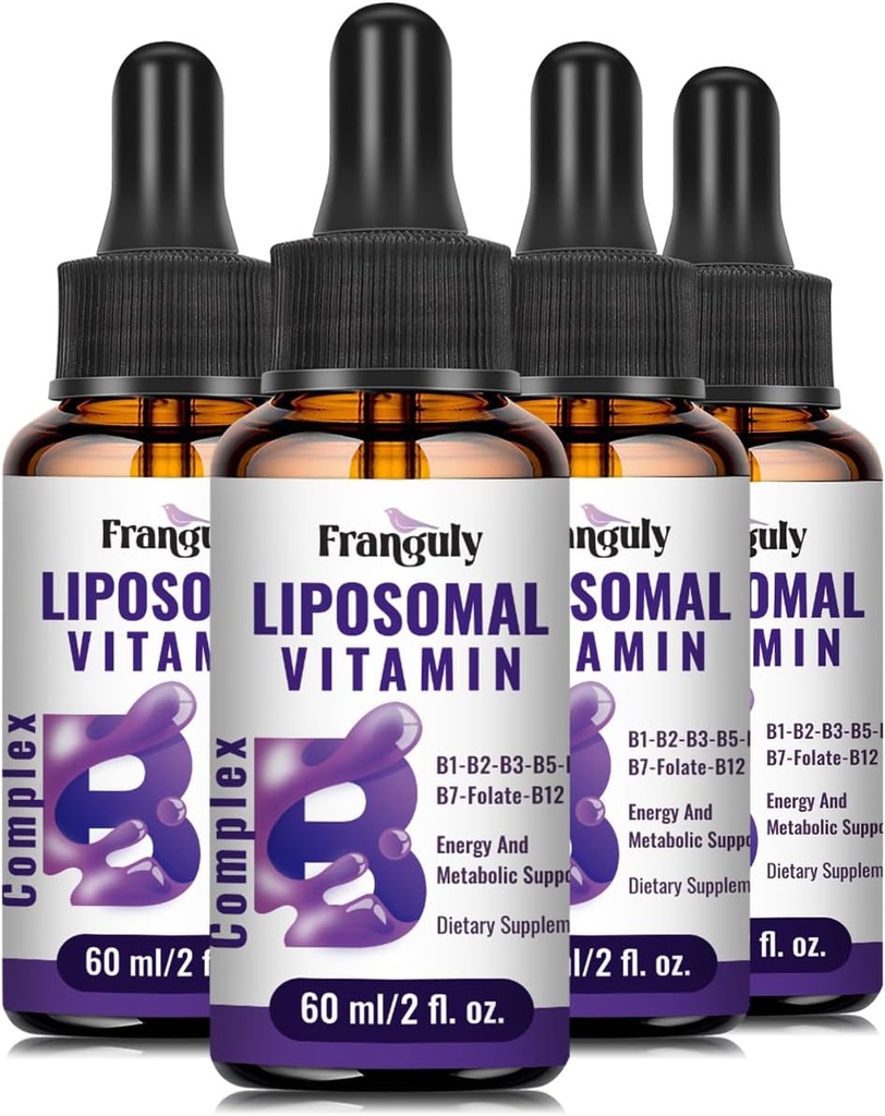 Vitamine liposomique B complexe liquide sublingual B complexe supplément de vitamines pour les femmes Hommes Absorption améliorée Méthylé B12,B1, B2, B3, B5, B6,Folat,Biotine pour l'énergie et le soutien immunitaire-8,0 oz