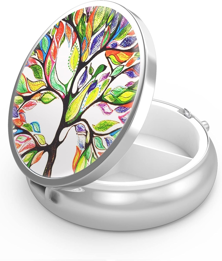 Pill Box 3 Compartiment petit cas de pilule, Portable pour Pocket or Purse Pill Organizer Porte-conteneur de pilule pour tenir les vitamines, les médicaments, l'huile de poisson et les suppléments (Tree of Life)