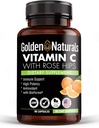 Golden Naturals Vitamine C avec tous les HIPS de Rose naturelle, 1000mg, Immune Boosting Support et puissant antioxydant, haute absorption avec BioPerine, améliorer la santé de la peau, 90 Capsules