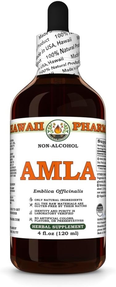 Amla Extrait sans alcool, Glycérite pour le cœur et le soutien immunitaire, favorise l'équilibre lipidique, soutient le bien-être du foie, encourage le flux sanguin normal, rajeunissement naturel - 4 fl.oz