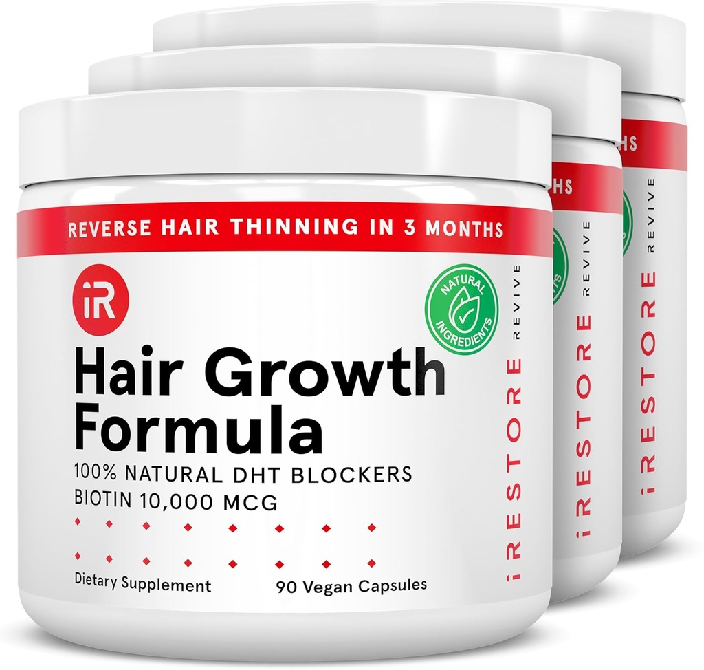 iRestore Hair Growth Supplement – naturel DHT Blockers & Multivitamin Blend – végétalien, non-OGM, 90 Capsules – soutient les cheveux plus épais, plus forts pour les hommes et les femmes – 3-Pack