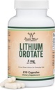 Orotate de lithium 5mg de lithium élémentaire pour la cognition et la santé du cerveau, 210 Capsules (Tiers Testés, Vegan Safe, Non-OGM) par Double Wood Suppléments