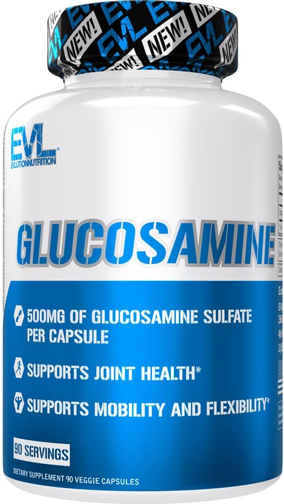 Evluution Nutrition Glucosamine - 500mg Sulfate de glucosamine - Supplément de santé conjoint - Soutien à la mobilité et à la flexibilité - 90 portions