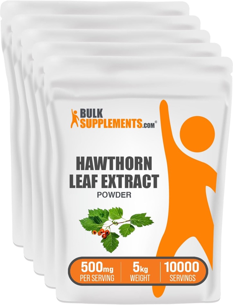BulkSupplements.com Poudre d'extrait de feuille de hawthorn - Supplément de feuille de hawthorn - Supplément à base de plantes, sans végétalien et sans gluten, 500mg par portion, 5kg (11 lbs) (paquet de 5)
