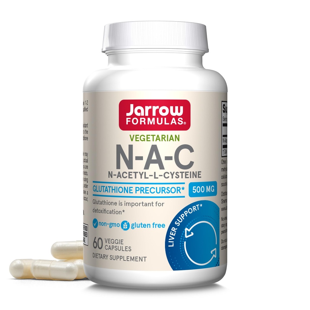 Jarrow Formulas® N-A-C 500 mg, Dietary Supplement, Antioxidant Support for Liver Health, 60 Veggie Capsules, 60 Day Supply