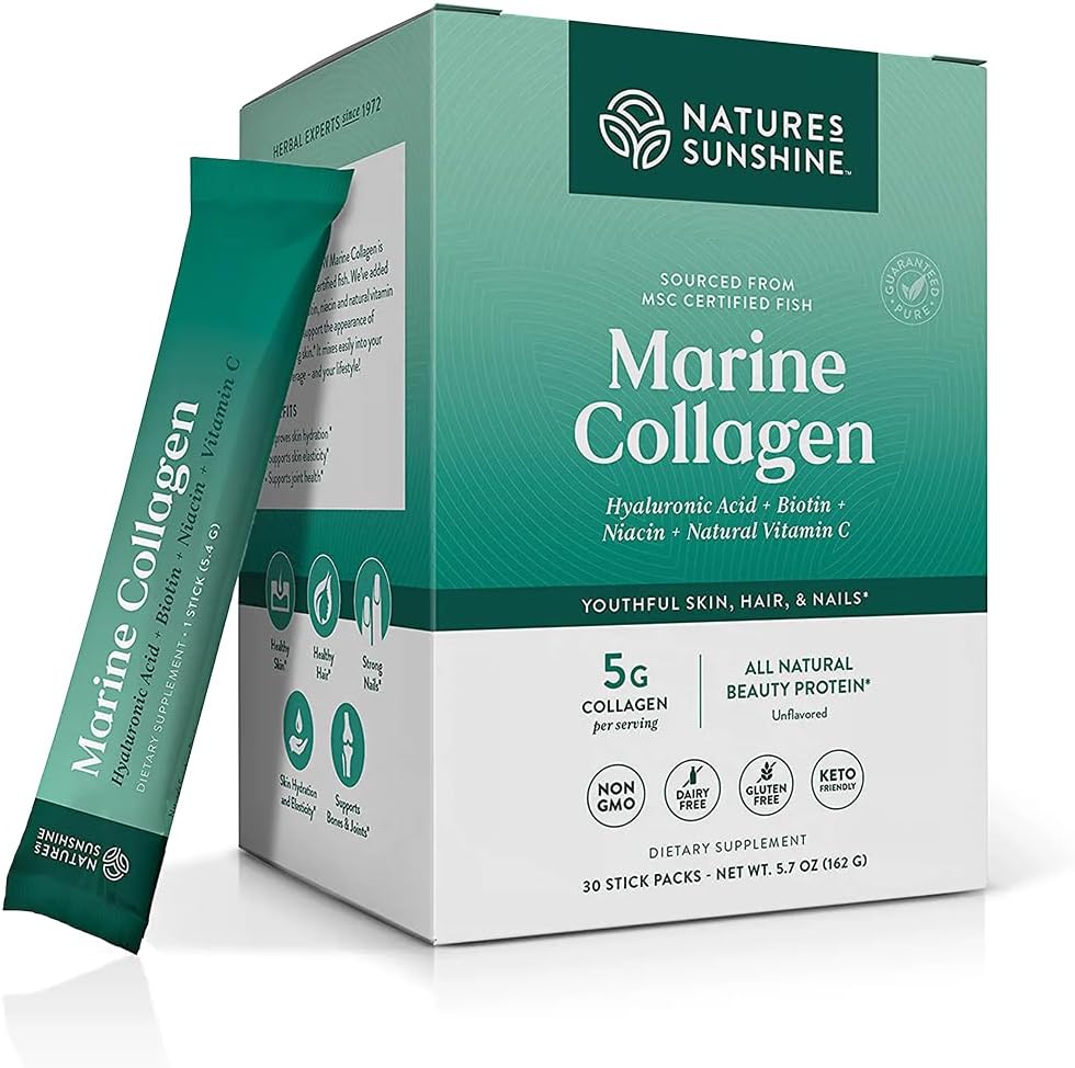 Nature's Sunshine Marine Collagen - Poudre de collagène de l'Alaska haut de gamme Wild-Caught - Des bâtons pour soutenir la peau radiante et les articulations saines