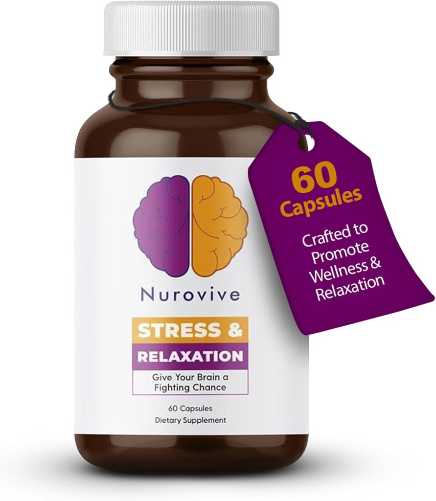 Stress & Relaxation, Supplément de Focus Mental, Capsules de baume de citron avec Ashwagandha pour hommes/femmes, Support de Wellness quotidien, pilules Ashwagandha avec Ginseng, Chamomile & More, 60 Capsules