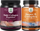 Ensemble de poudre de protéines multicollagènes pour les femmes et les hommes - Peau et ongles capillaires Vitamines et vitamine B complexe adulte multivitamine pour immunosupport d'humeur et supplément mémoire pour le soutien du cerveau