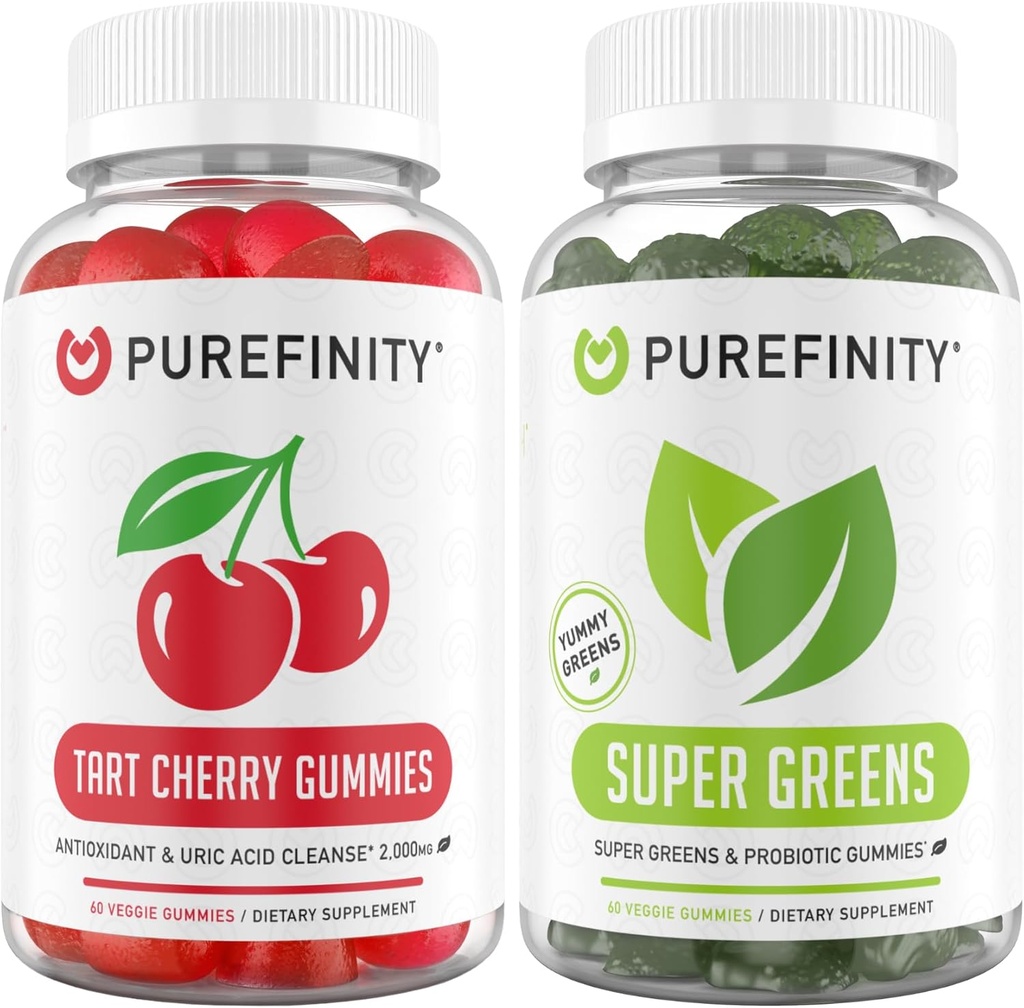 PUREFINITY Tart Cherry and Super Greens Gummies Bundle (Uric Acid Flush & Cleanse with Your Daily Greens)
