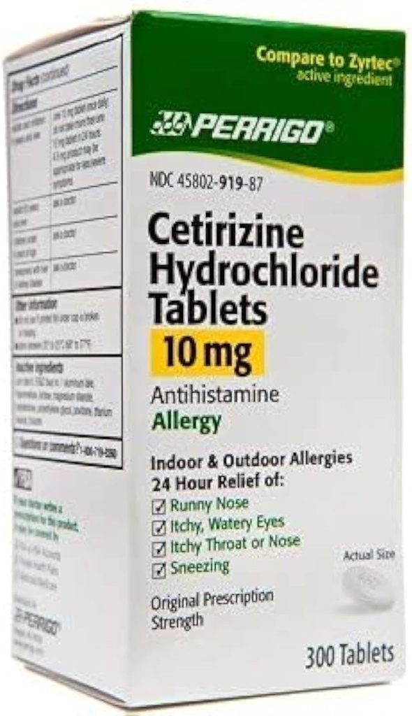 Comprimés de chlorhydrate de cétirizine de Perrigo 10mg, 300-Conte