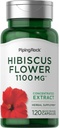 Piping Rock Hibiscus Flowers 1100 mg, 120 Capsules Extrait concentré, Supplément à base de plantes, sans OGM, sans gluten