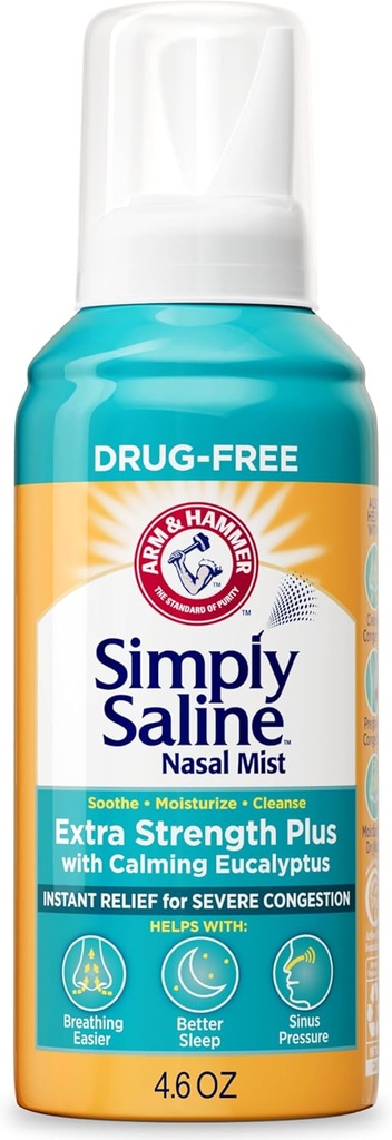 Arm & Hammer Saline Extra Strength Plus Eucalyptus Nasal Mist pour la congestion sévère, 4,6 oz