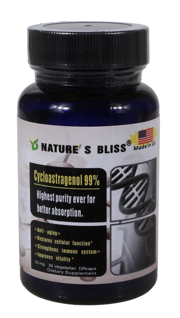Nature'sbliss Cycloastragenol 25mg 99%,Suppléments de télomére, Extrait de racine d'Astragalus, Supplément anti-vieillissement, Fabriqué aux États-Unis, Immunity Boost, Stomach Acid Protégé, Super Absorption, 30 Capsules