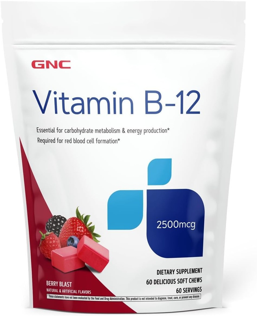 GNC Vitamine B12 Supplément de 2500mcg, essentiel pour le métabolisme des glucides et la production d'énergie, 60 portions