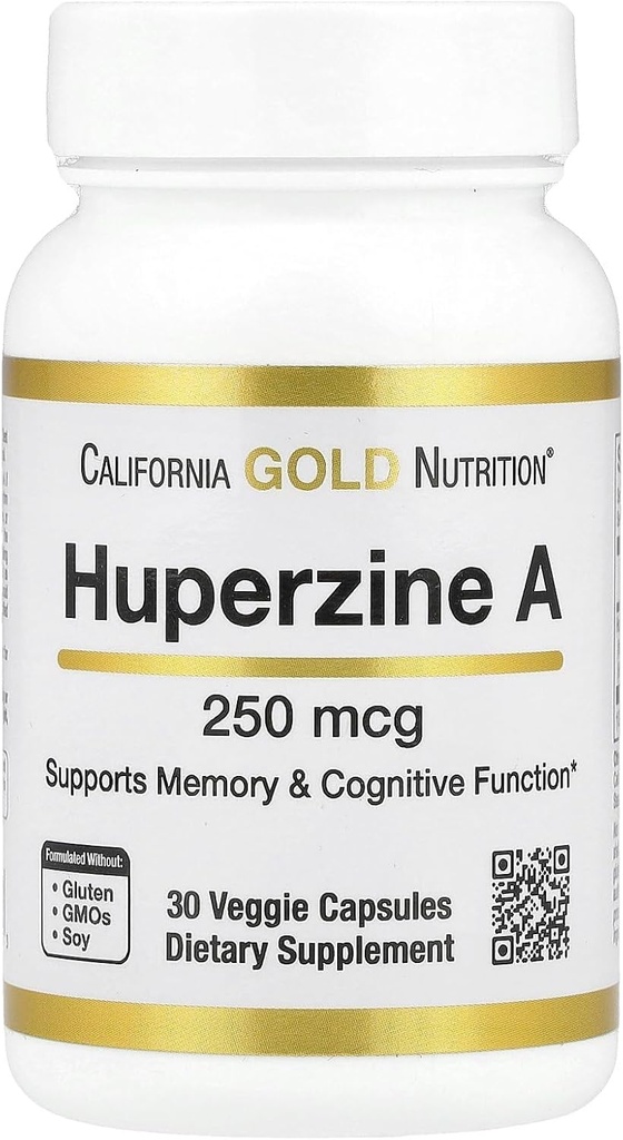 Huperzine A by California Gold Nutrition - Soutien de la mémoire et de la fonction cognitive - Promotion de niveaux sains d'acétylcholine - Vegan Friendly - Sans gluten, sans OGM - 250 mcg - 30 Capsules de Veggie