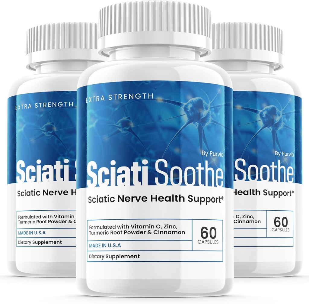 (3 Pack) Sciatisoothe Supplément pour Scitica, Sciati Soothe Nerve Health, Sciatisoothe Capsules Vitamines, Sciatisoothe Advanced Global Wellness Support Maximum Strength Formula USA (180 Capsules)