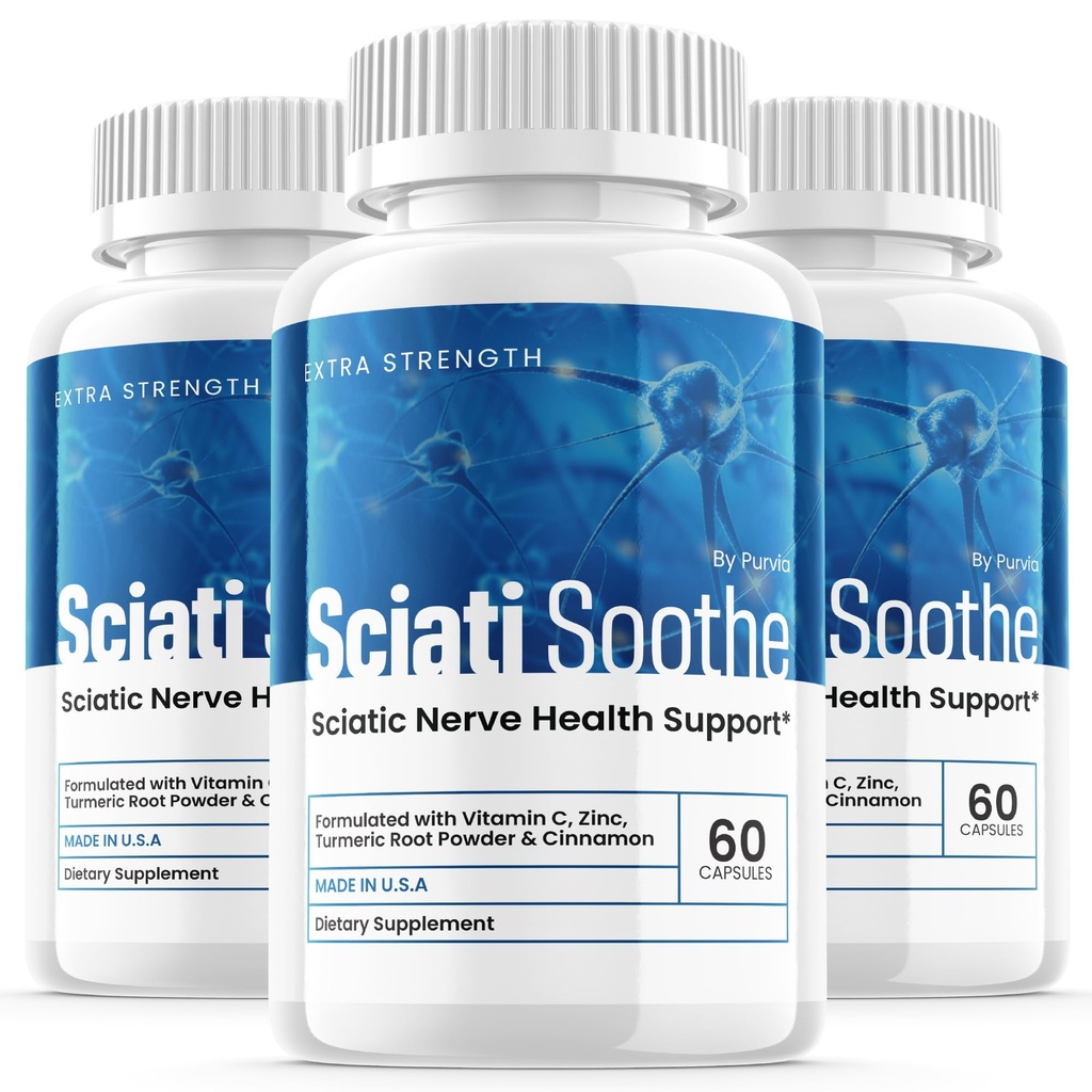 (3 Pack) Sciatisoothe Supplément pour Scitica, Sciati Soothe Nerve Health, Sciatisoothe Capsules Vitamines, Sciatisoothe Advanced Global Wellness Support Maximum Strength Formula USA (180 Capsules)