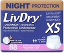 LivDry Adulte XS Incontinence Sous-vêtements, Absorbance de confort de nuit, Protection contre les fuites, X-Small, 88-Pack