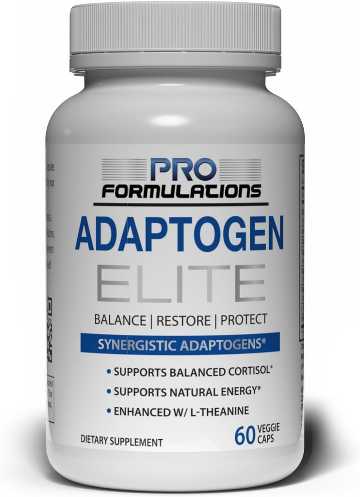 Pro Formulations MD Adaptogen Elite - Synergistic Blend - 60 vcaps - Balances Cortisol & Natural Energy - Enhanced with Rhodiola, Ashwagandha, Astragalus, Schisandra, Eleuthero, L-Theanine