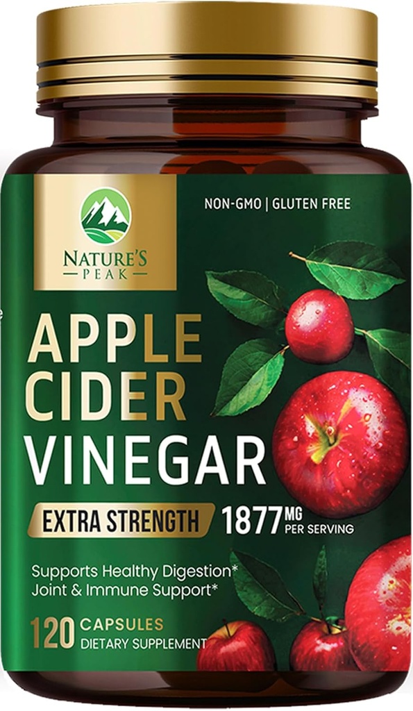 Capsules de vinaigre de cidre de pomme Suppléments de vinaigre de cidre de pomme 1877mg, vitamine D3, zinc et meilleures pilules de supplément de vinaigre de cidre de pomme Soutien à la santé Gut pour une meilleure digestion, support du système immunitaire, sans OGM et sans gluten, 120 capsules