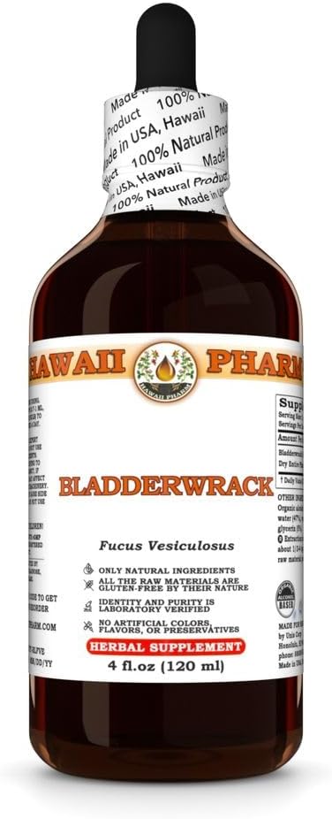 Bladderwrack (Fucus Vesiculosus) Teinture de plante sèche entière, faite à Hawaii, tout naturel, végétalien, extrait liquide pur - 4 fl.oz