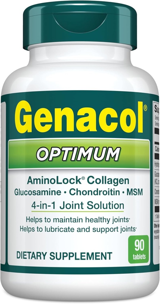 Genacol Optimum – Glucosamine, Chondroitin, MSM and Ultra-Hydrolyzed Collagen Tablets, Maintains Healthy Joints, Protects & Lubricate Cartilage, 90 Tablets (30-Day Supply)