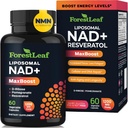 Supplément NAD+ - 500mg de NAD Plus pur pour l'énergie, la focale, la peau et l'anti-âge - Suppléments NAD non-OGM sans gluten pour les femmes et les hommes (60 Nombre (paquet de 1), NAD+ Resveratrol)