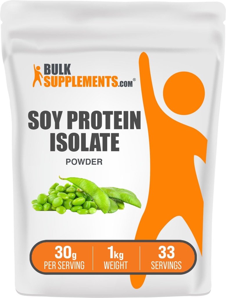 BulkSupplements.com Poudre isolate de protéines de soja - Poudre de protéines végétales, non aromatisée - Sans gluten et pur, 30g par portion, 1kg (2,2 lb) (paquet de 1)
