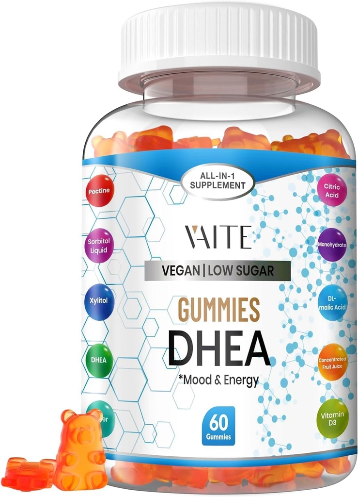 DHEA 50mg Gummies pour les hommes et les femmes – Hormone Balance, Energy & Mood Support – Immune System Booster – Vegan, sans gluten, non-OGM – Perimenopause et supplément à la ménopause 60 Chews