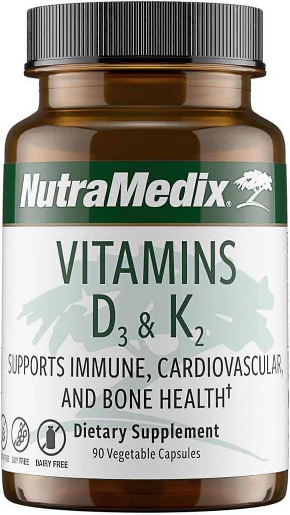 NutraMedix Vitamin D3 and K2 Immune Support Supplement for Women & Men - Help Support Heart Health - Can Assist with Calcium Metabolism (90 Capsules)