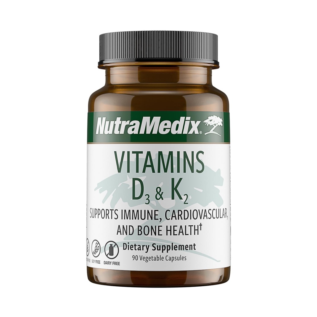 NutraMedix Vitamine D3 et K2 Supplément de soutien immunitaire pour les femmes et les hommes - Aide à la santé cardiaque - Peut aider au métabolisme du calcium (90 capsules)