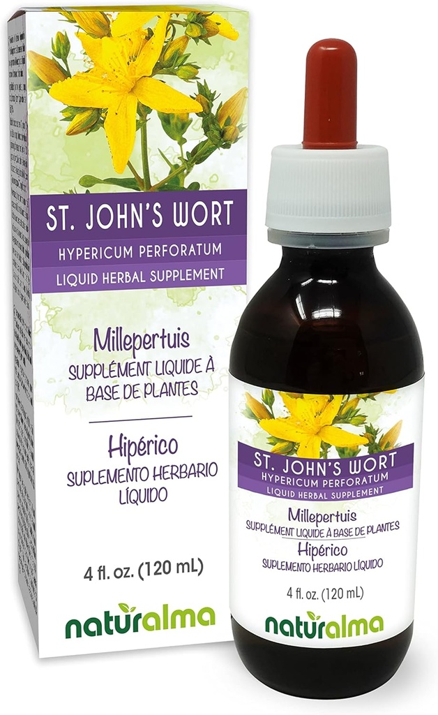 Naturalma St. John's Wort (Hypericum perforatum) herb with Flowers Alcohol-Free Tincture - 4 fl oz Liquid Extract in Drops - Herbal Supplement - Vegan