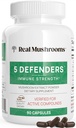 Real Mushrooms 5 Defenders - Complexe de champignons adaptogènes avec Chaga, Reishi, Turquie Tail, Maitake & Shiitake pour le bien-être - Mushroom Beta Glucan Capsules - 90 Compte
