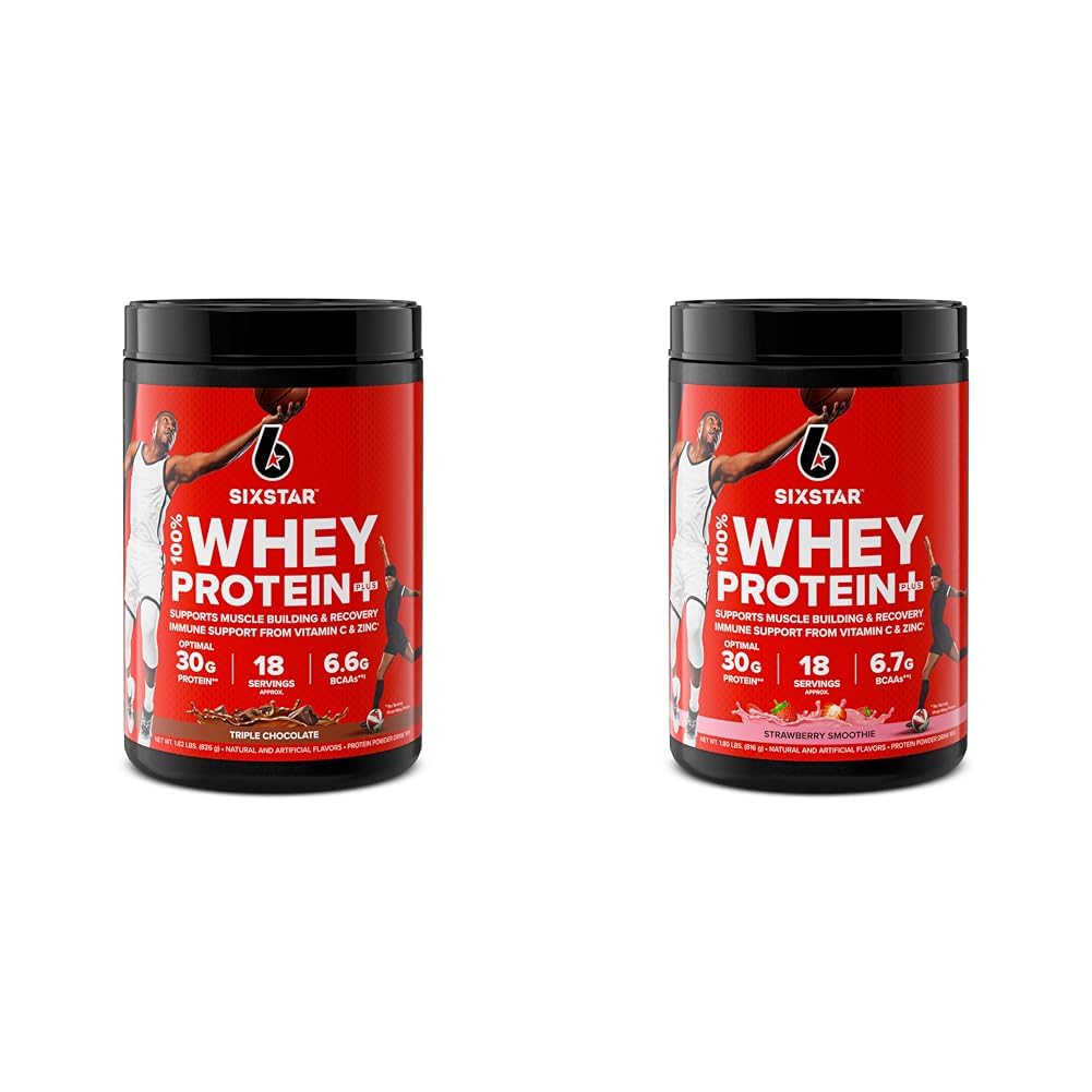 Six Star Elite Series 100% Whey Protein Plus Triple Chocolat 1.8Kgs US & Elite Series 100% Whey Protein Plus Strawberry Smoothie 1.8Kgs US
