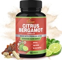 Capsules d'extrait de supplément de Bergamote de Cadane, 90 capsules, 3 mois d'approvisionnement et de berbère, olive, guggul, ail, écorce de pin, poivre noir