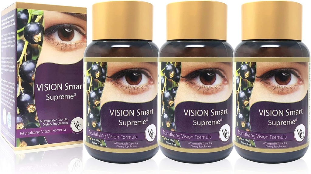 Vision Smart Supreme - Supplément de l'œil supérieur, ingrédients nutraceutiques premium avec 210mg d'anthocyanes purs de D3R et C3R, Capsules de Veggie. Produit des États-Unis (3 bouteilles)