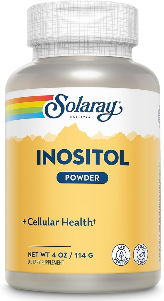 SOLARAY Poudre d'inositol pur - Soutien à la santé cellulaire - Vegan, laboratoire vérifié - 163 portions, 4 OZ (4oz, 162 portions)