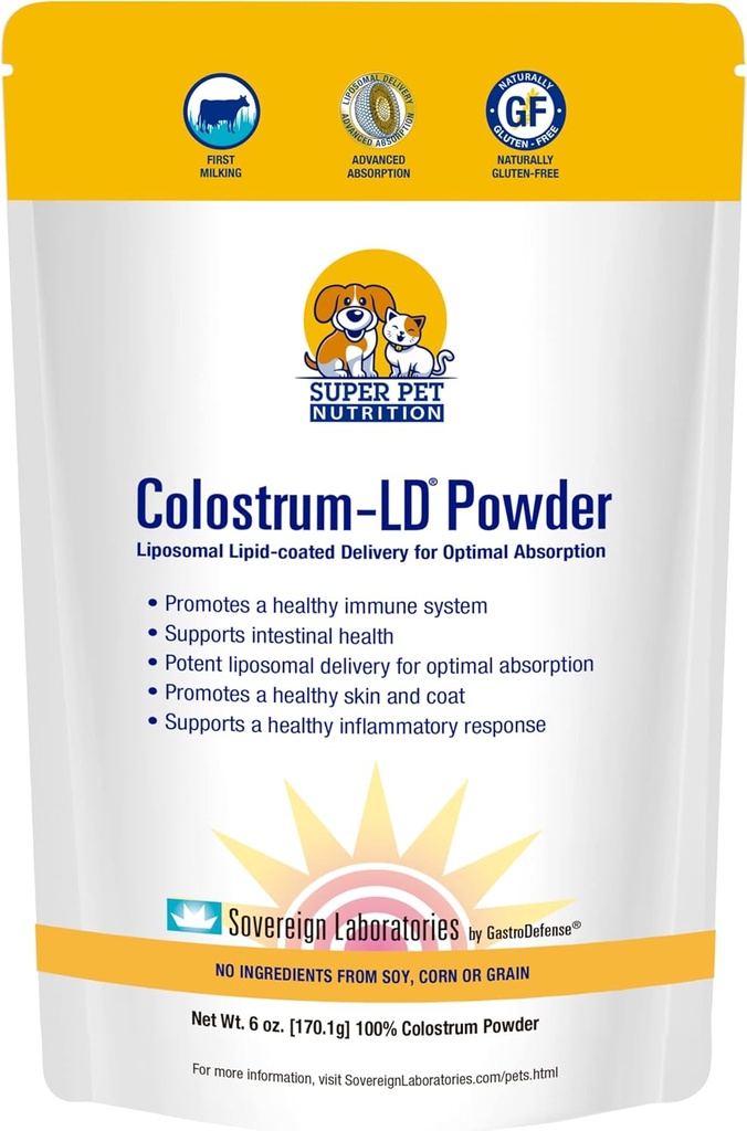 Veterinarian Approved Super Pet Nutrition - for Dogs and Cats - Liposomal Bovine Colostrum, Rich in Immunoglobulins (25%+), Support for Immune and Digestive Systems, Allergies (6 Ounces)