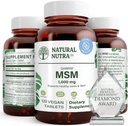 Nutra OptiMSM naturel, supplément MSM avec le soufre, prévenir les cheveux minces, augmenter la flexibilité articulaire et la santé osseuse, Cartilage santé, aide à soutenir l'équilibre liquide, 1000 mg, (120) Comprimés végétaliens