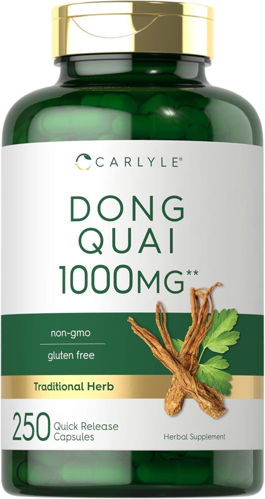 Capsules Carlyle Dong Quai , 1000mg , 250 Count , Supplément sans OGM et sans gluten , Herbe traditionnelle