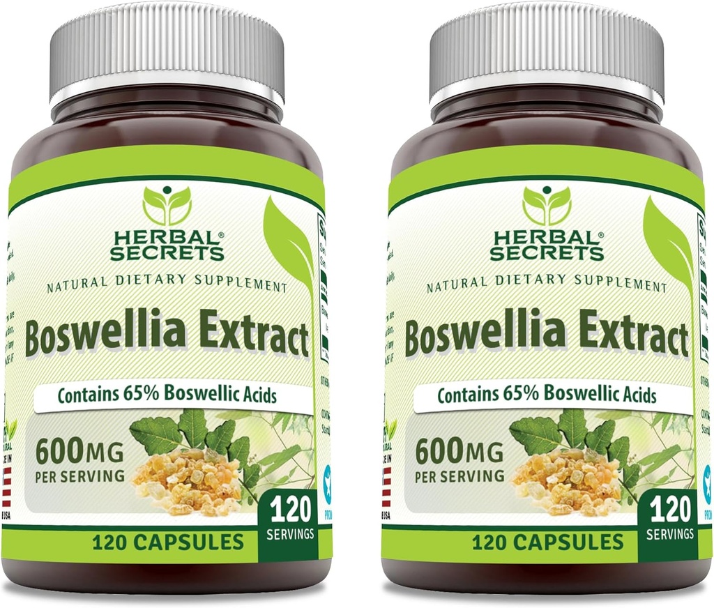 Secrets à base de plantes Boswellia Serrata Extract (65% d'acides boswelliques) 600 mg Capsules Supplément: Non-OGM.