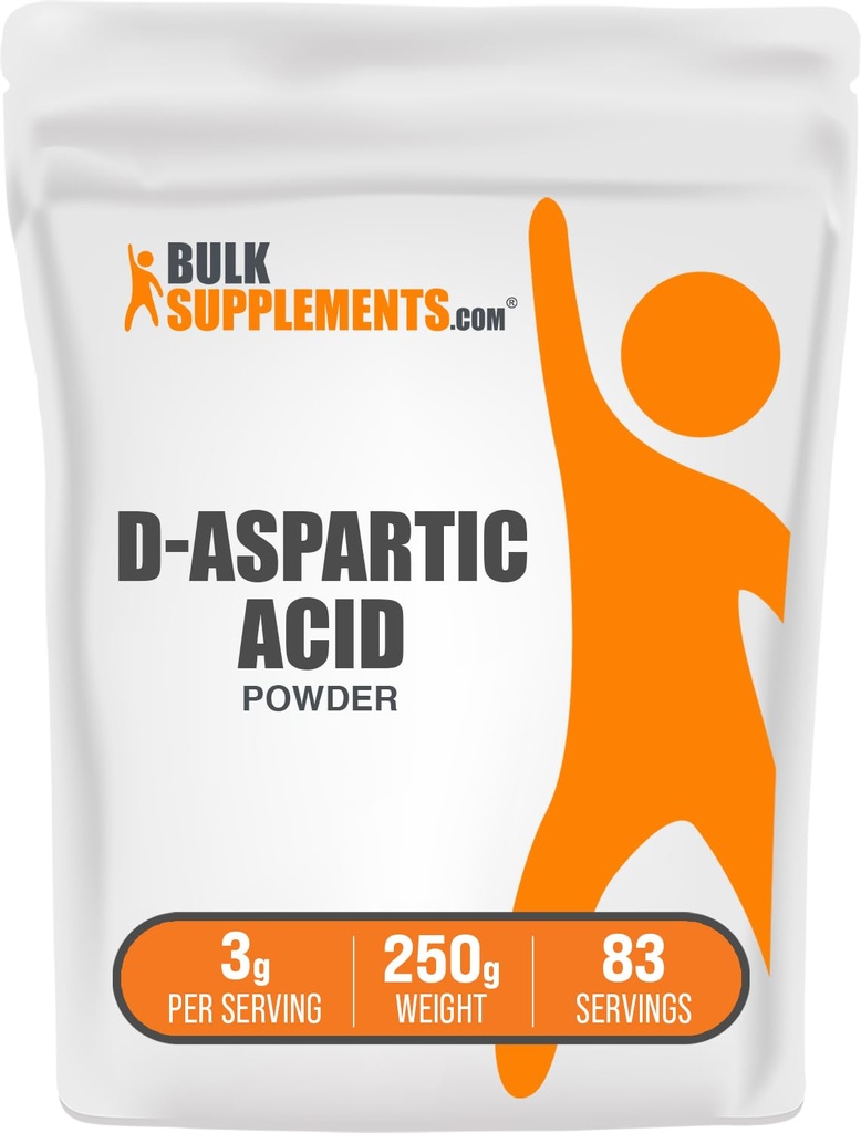BulkSupplements.com Poudre d'acide D-aspartique - Supplément d'acide D-aspartique pour hommes, acide amino non aromatisé - pur et sans gluten, 3g par portion, 250g (8,8 oz) (paquet de 1)