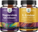 Ensemble de capsules de glycinate de magnésium pour les femmes et les hommes pour l'humeur et la relaxation et les acides aminés essentiels L-lysine pour la santé des yeux soins des lèvres os soutenir le système immunitaire soutenir la croissance musculaire